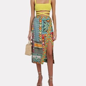 Farm Rio Banana Scarves Slit Midi Skirt XS